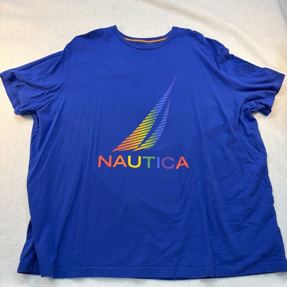 Nautica Mens 4XLT Royal Blue Short Sleeve Rainbow Logo T-Shirt XXXXLT LGBTQ